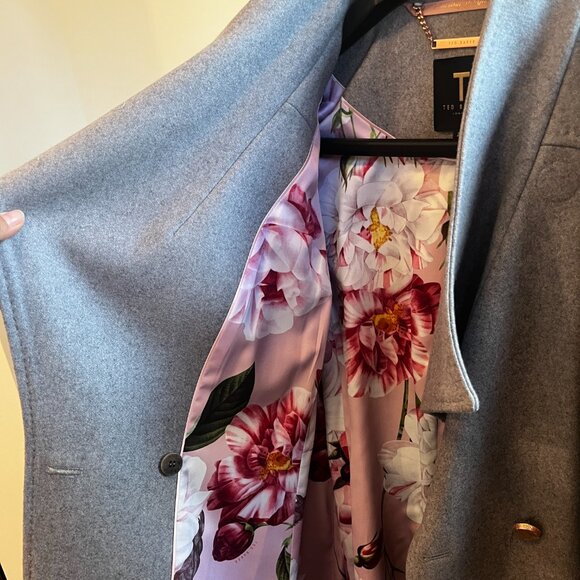 Ted Baker Midi Length Belted Wool Wrap Coat (Grey) - Picture 3 of 5